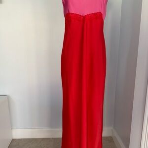 Gianni Bini DANNIJO Helena Satin Maxi Slip Dress Colorblock Pink Red US 2 NWT